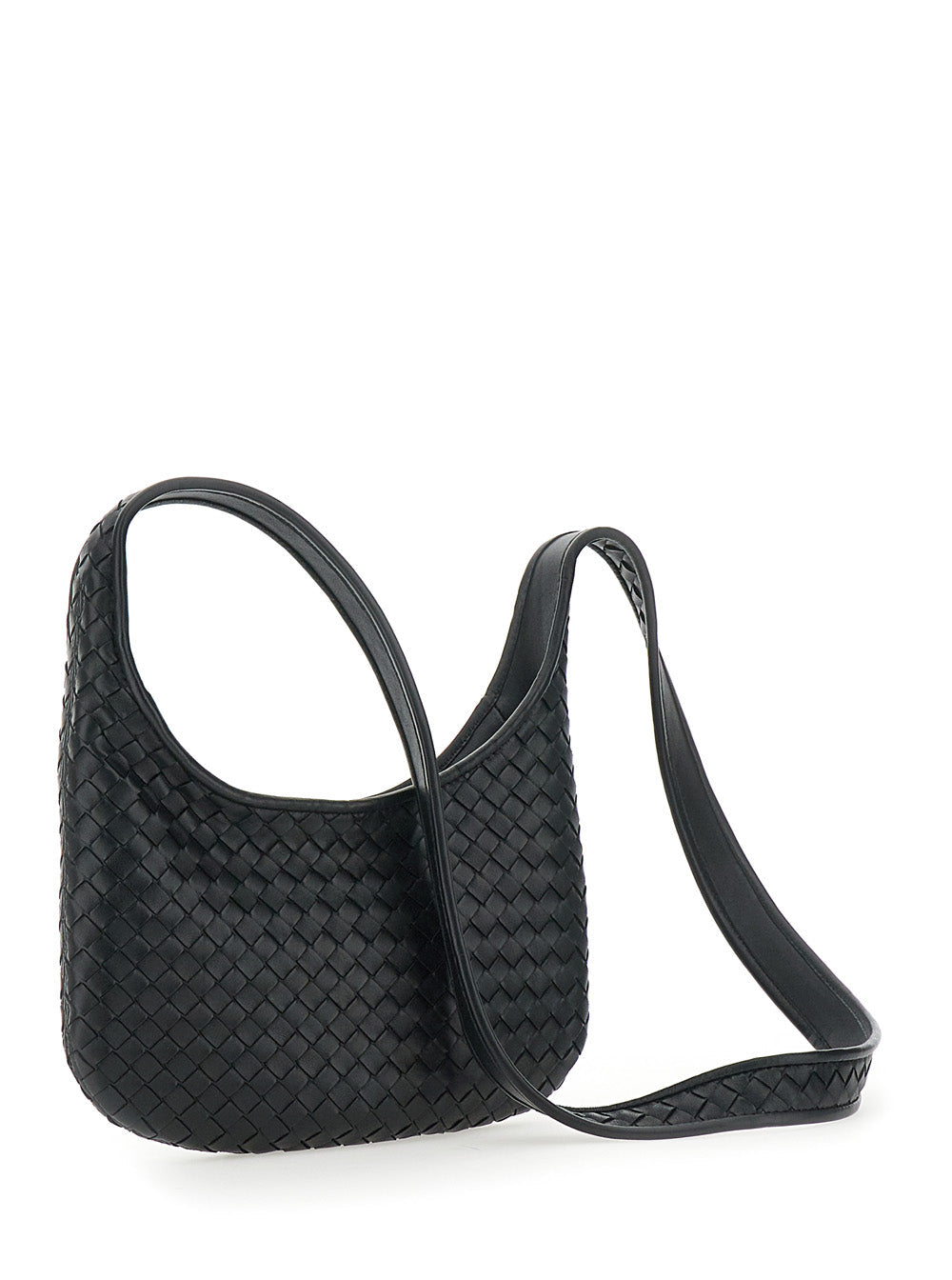 Bottega Veneta Men 'Veneto' Black Shoulder Bag With Fixed Shoulder Strap And All-Over Intrecciato Motif In Leather Man