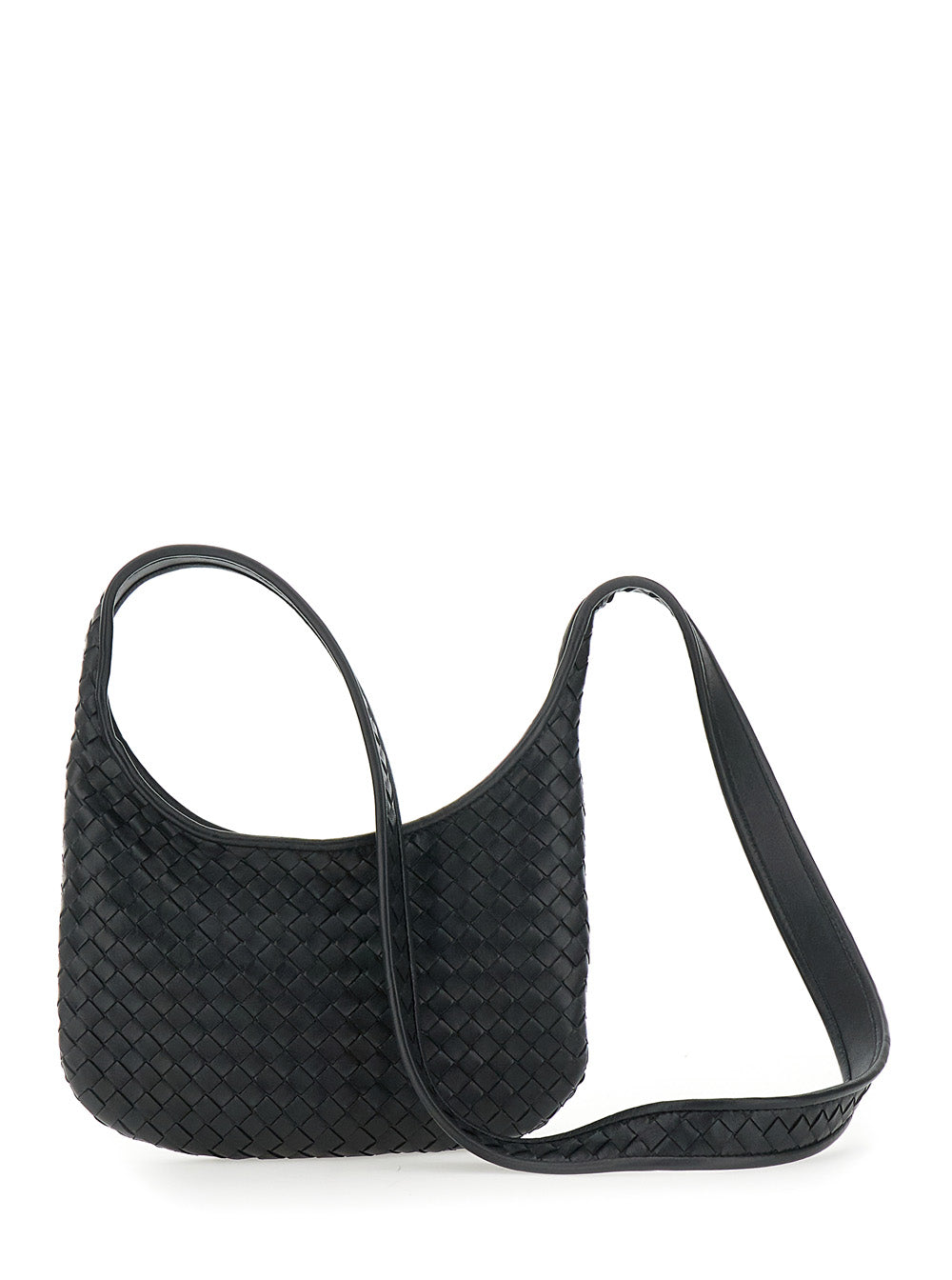 Bottega Veneta Men 'Veneto' Black Shoulder Bag With Fixed Shoulder Strap And All-Over Intrecciato Motif In Leather Man