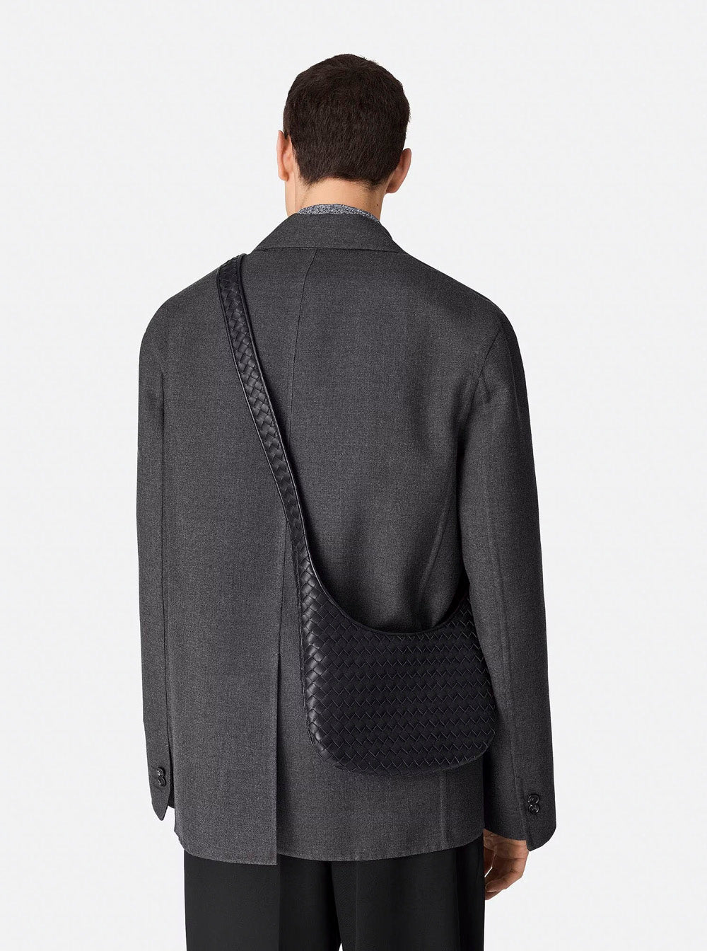 Bottega Veneta Men 'Veneto' Black Shoulder Bag With Fixed Shoulder Strap And All-Over Intrecciato Motif In Leather Man