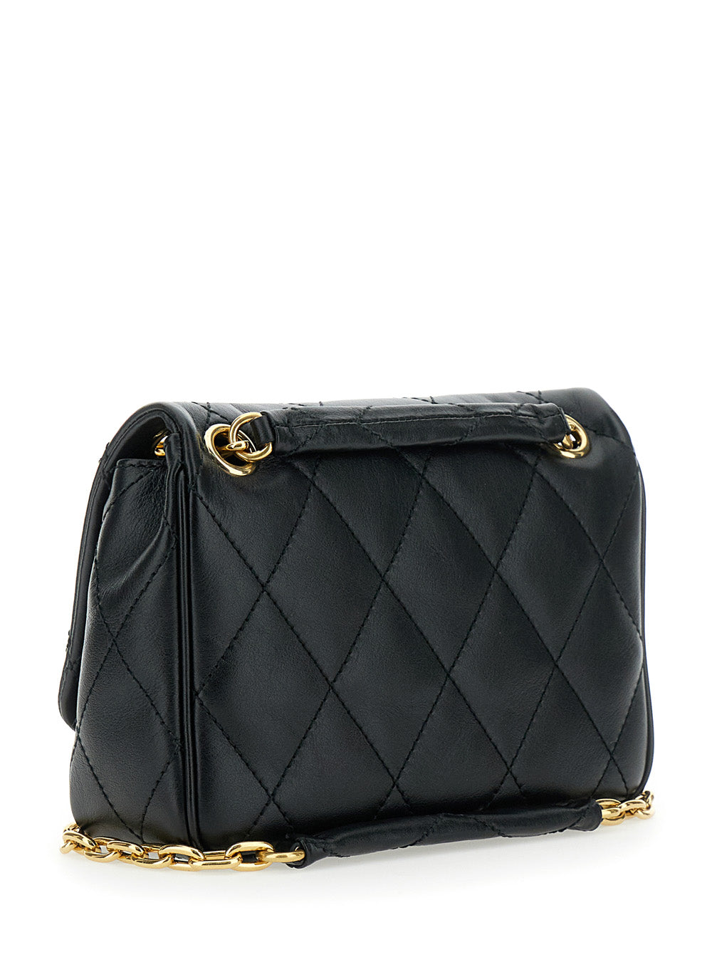 Burberry Women Black Quilted Crossbody Bag With Ekd Plaque On The Front And Chain-Link Shoulder Strap In Leather Woman
