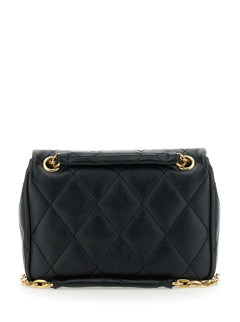 Burberry Women Black Quilted Crossbody Bag With Ekd Plaque On The Front And Chain-Link Shoulder Strap In Leather Woman