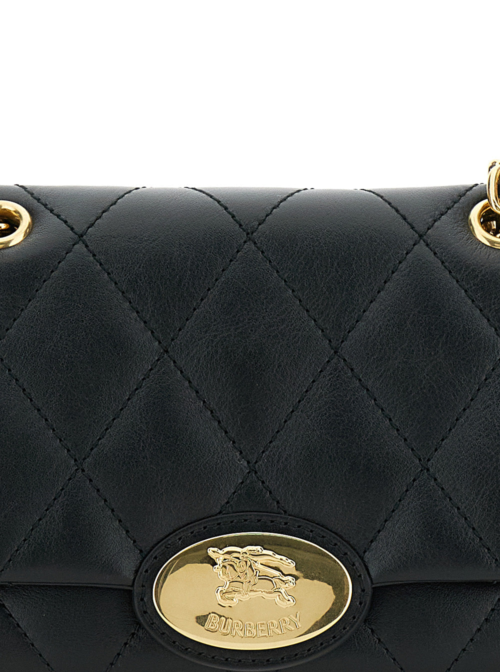 Burberry Women Black Quilted Crossbody Bag With Ekd Plaque On The Front And Chain-Link Shoulder Strap In Leather Woman