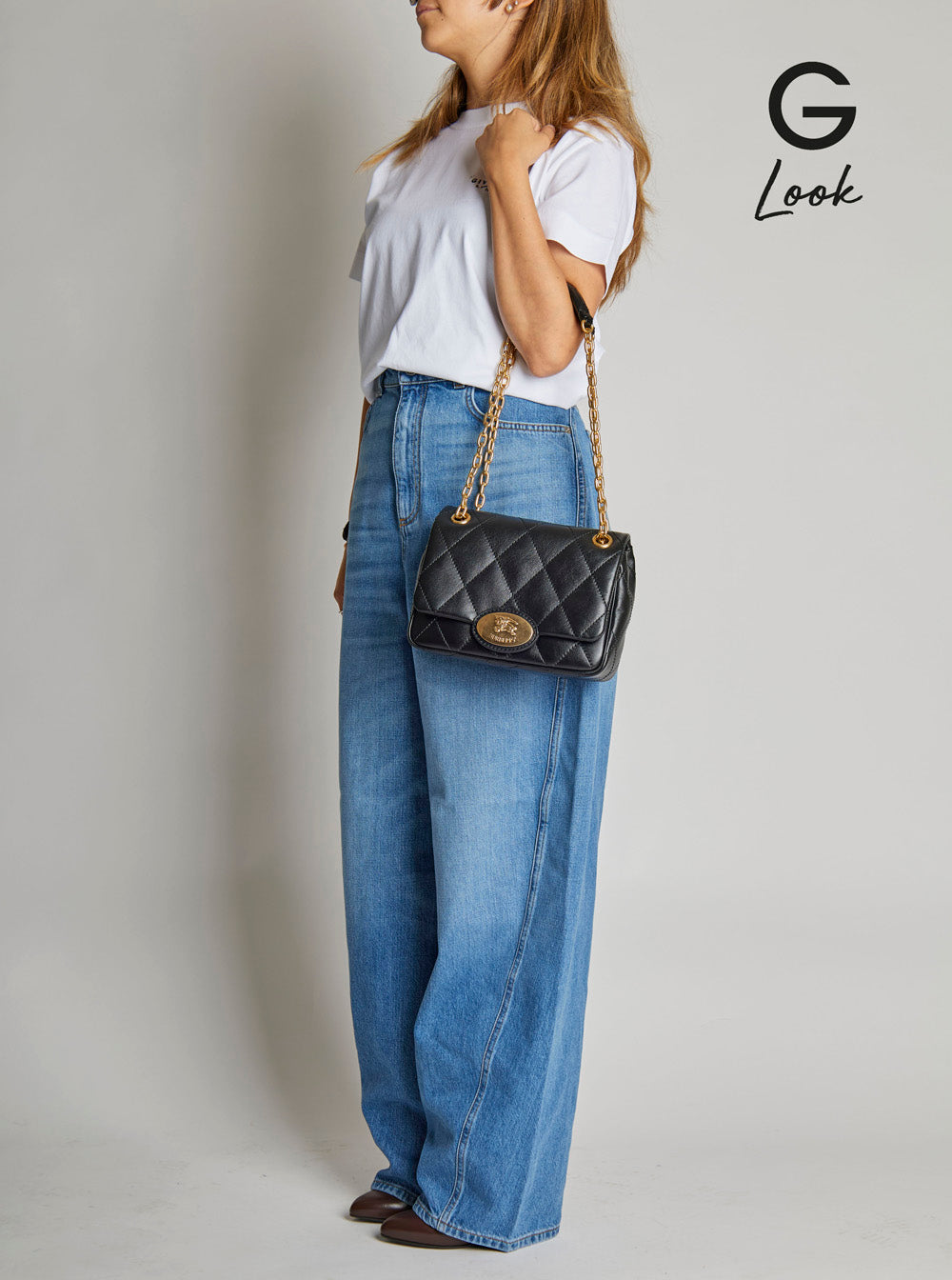 Burberry Women Black Quilted Crossbody Bag With Ekd Plaque On The Front And Chain-Link Shoulder Strap In Leather Woman