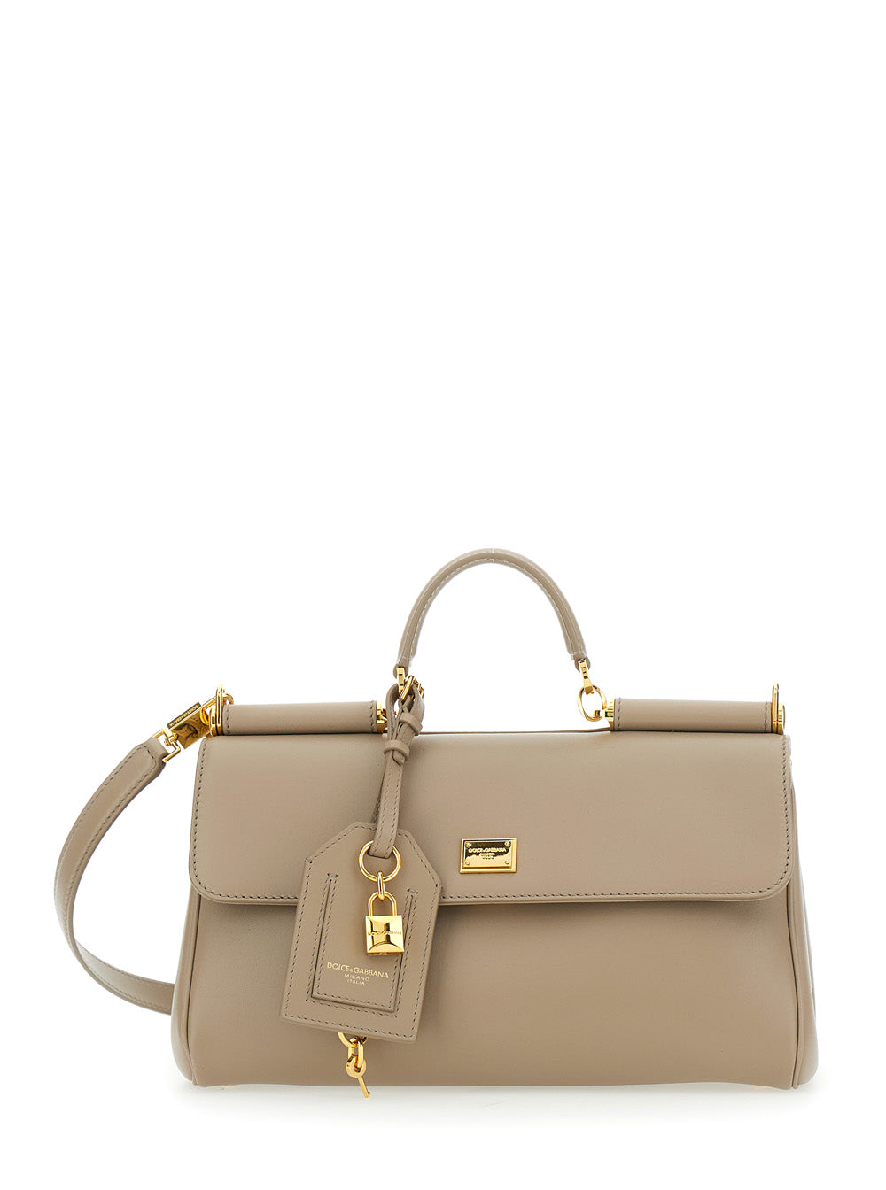 Dolce & Gabbana Women Beige Handbag With Padlock Detail And Adjustable And Removable Shoulder Strap In Leather Woman