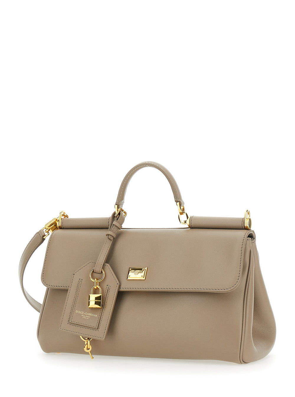 Dolce & Gabbana Women Beige Handbag With Padlock Detail And Adjustable And Removable Shoulder Strap In Leather Woman