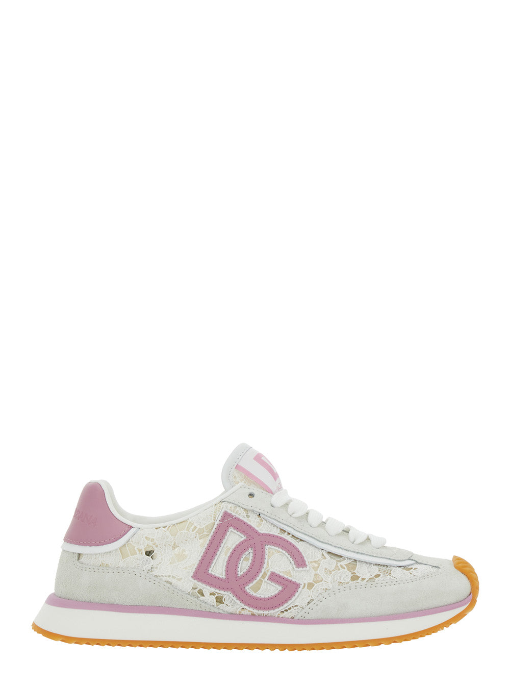 Dolce & Gabbana Women White Low Top With Lace Details And Dg Patch On The Side In Fabric And Suede Blend Woman