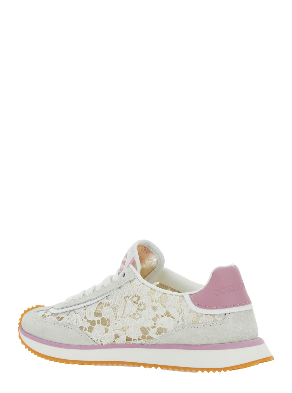 Dolce & Gabbana Women White Low Top With Lace Details And Dg Patch On The Side In Fabric And Suede Blend Woman