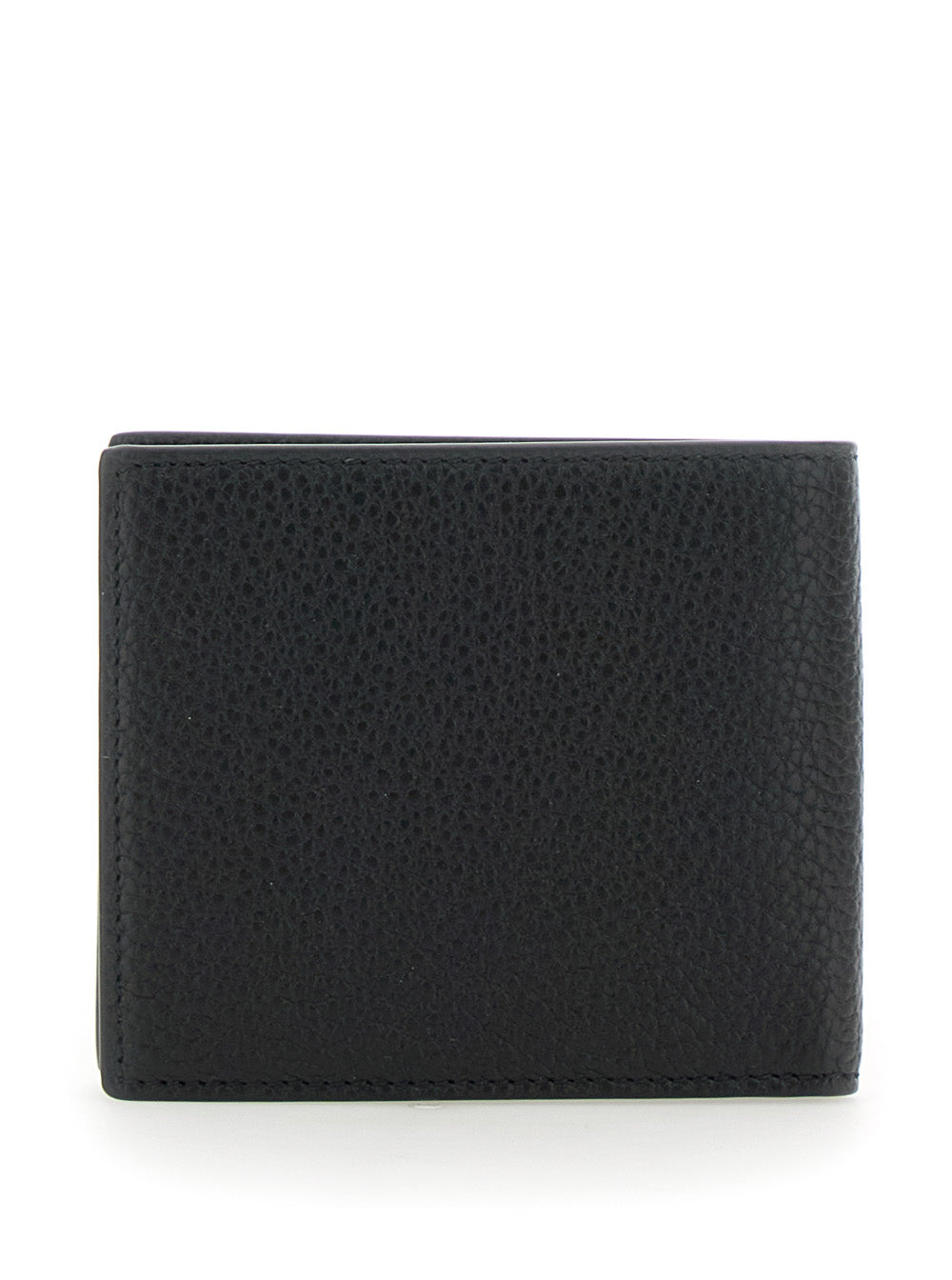 Gucci Men Black Bi-Fold Wallet With Embossed Logo Lettering On The Front In Grained Leather Man