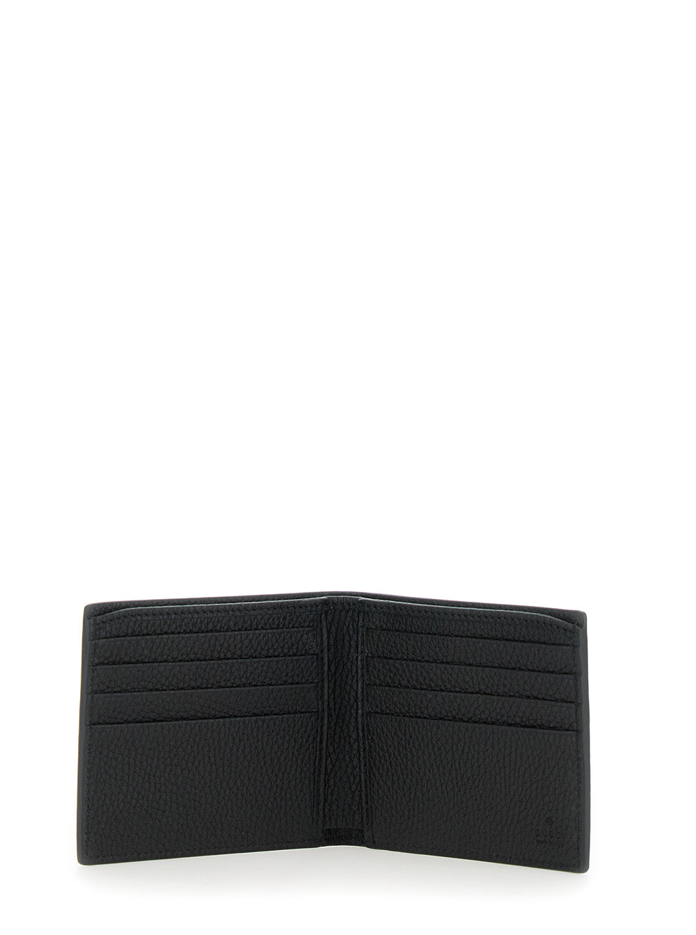 Gucci Men Black Bi-Fold Wallet With Embossed Logo Lettering On The Front In Grained Leather Man