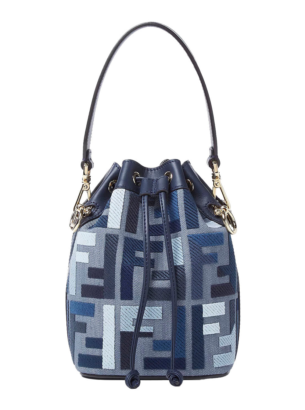 Fendi Women ‘Mon Tresor Mini’ Blue Bucket Bag With Drawstring Closure And All-Over Ff Motif In Cotton Blend Woman