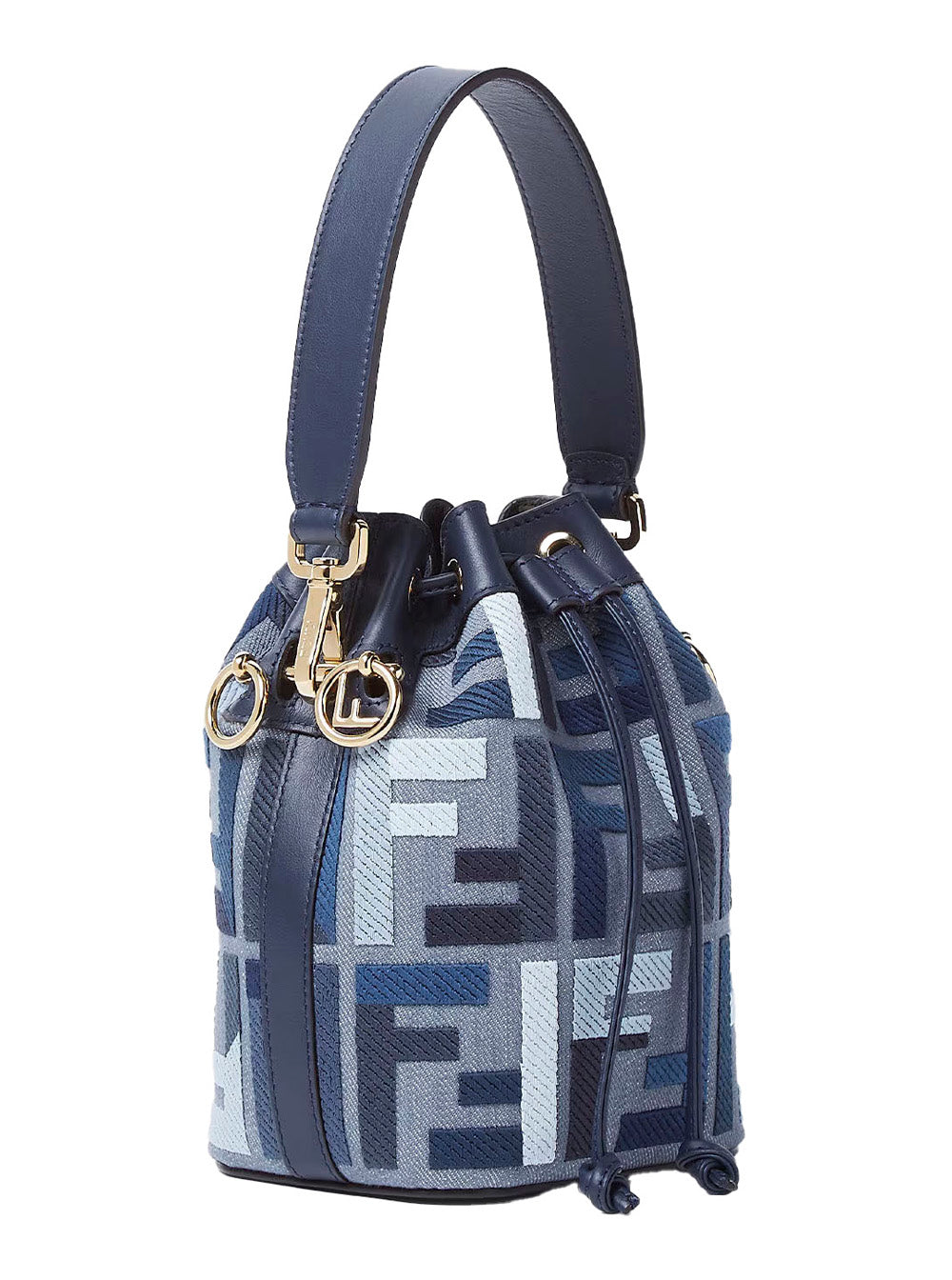 Fendi Women ‘Mon Tresor Mini’ Blue Bucket Bag With Drawstring Closure And All-Over Ff Motif In Cotton Blend Woman