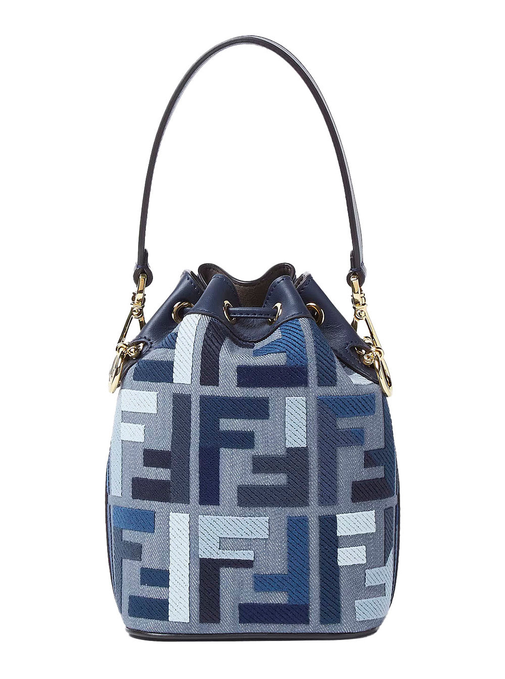 Fendi Women ‘Mon Tresor Mini’ Blue Bucket Bag With Drawstring Closure And All-Over Ff Motif In Cotton Blend Woman