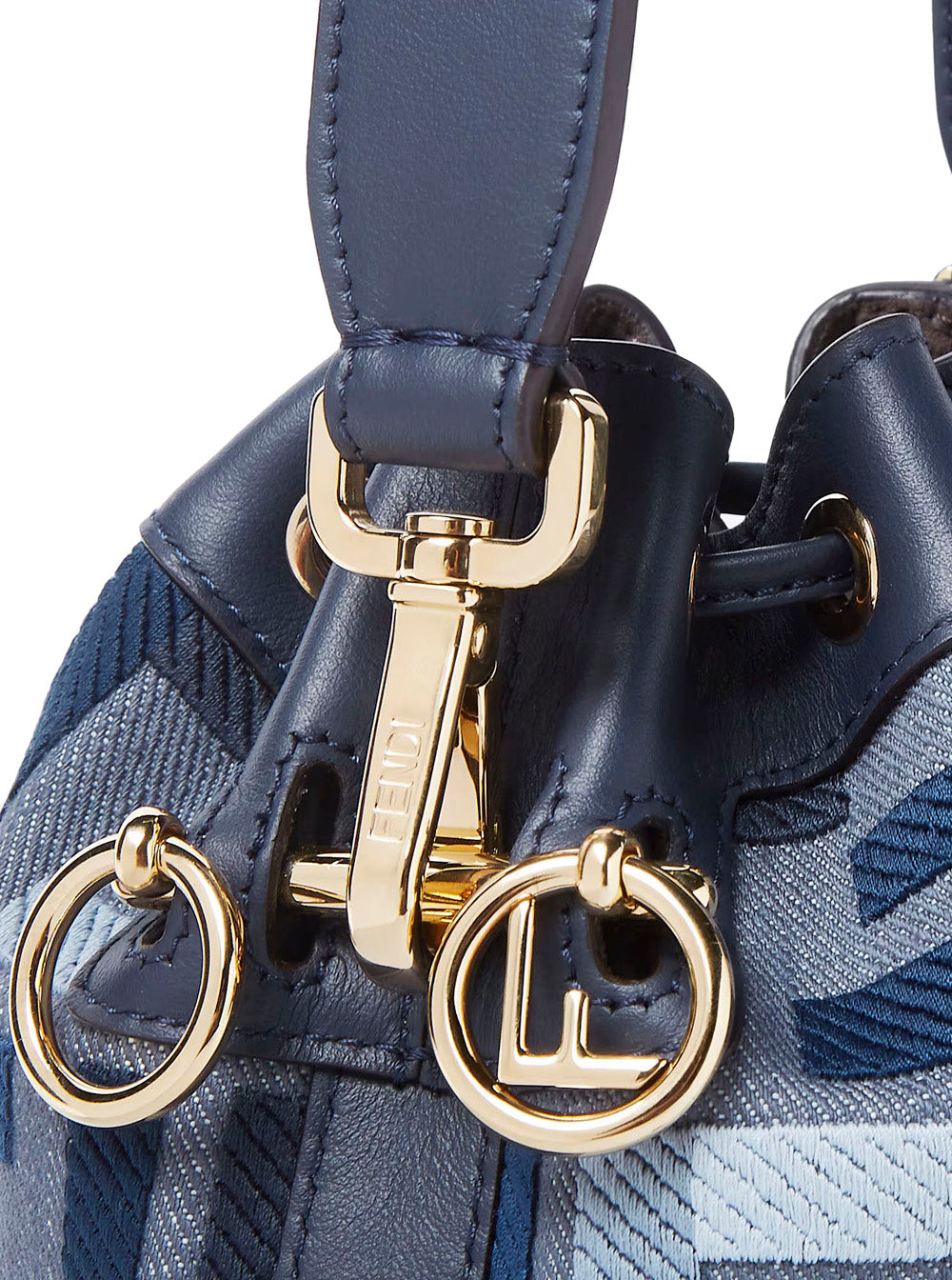 Fendi Women ‘Mon Tresor Mini’ Blue Bucket Bag With Drawstring Closure And All-Over Ff Motif In Cotton Blend Woman