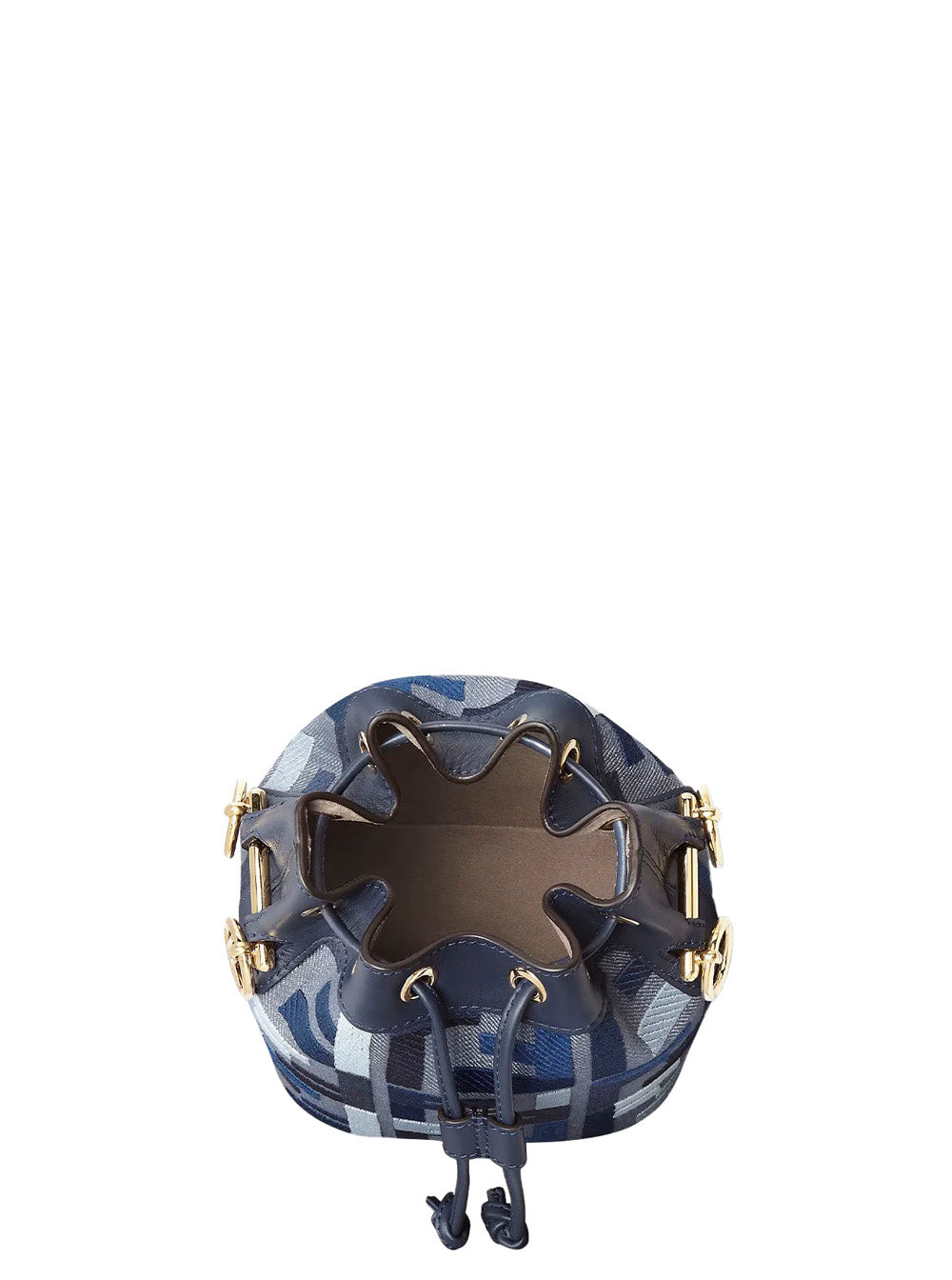 Fendi Women ‘Mon Tresor Mini’ Blue Bucket Bag With Drawstring Closure And All-Over Ff Motif In Cotton Blend Woman