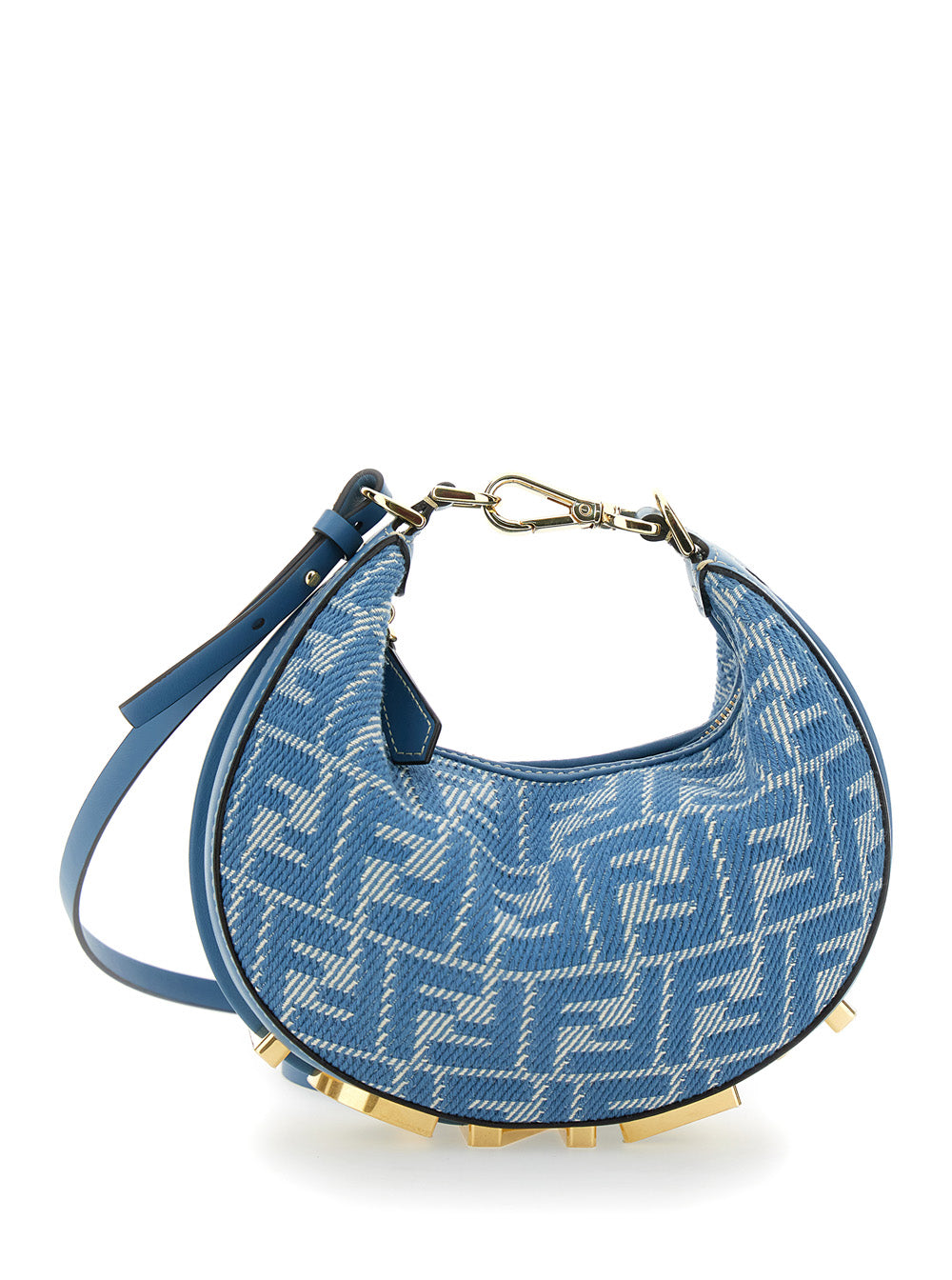 Fendi Women 'Fendigraphy' Blue Mini Bag With All-Over Ff Motif And Metal Lettering Logo On The Bottom In Cotton Woman