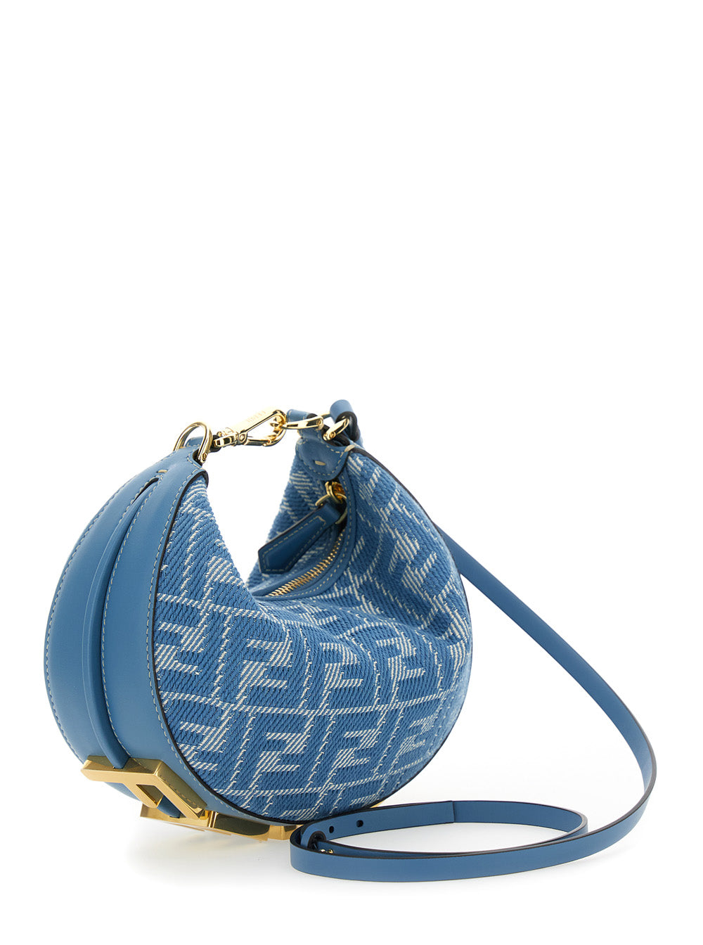 Fendi Women 'Fendigraphy' Blue Mini Bag With All-Over Ff Motif And Metal Lettering Logo On The Bottom In Cotton Woman