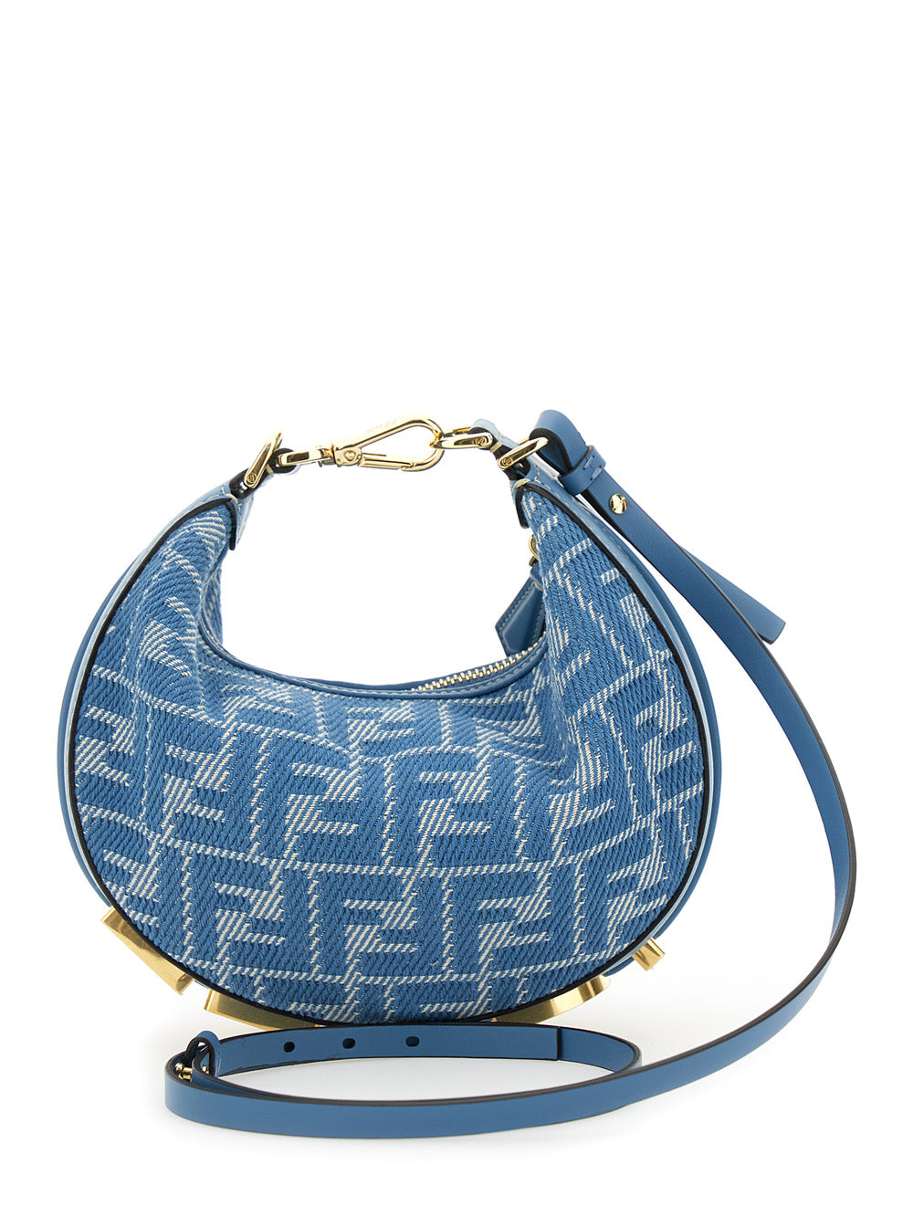 Fendi Women 'Fendigraphy' Blue Mini Bag With All-Over Ff Motif And Metal Lettering Logo On The Bottom In Cotton Woman