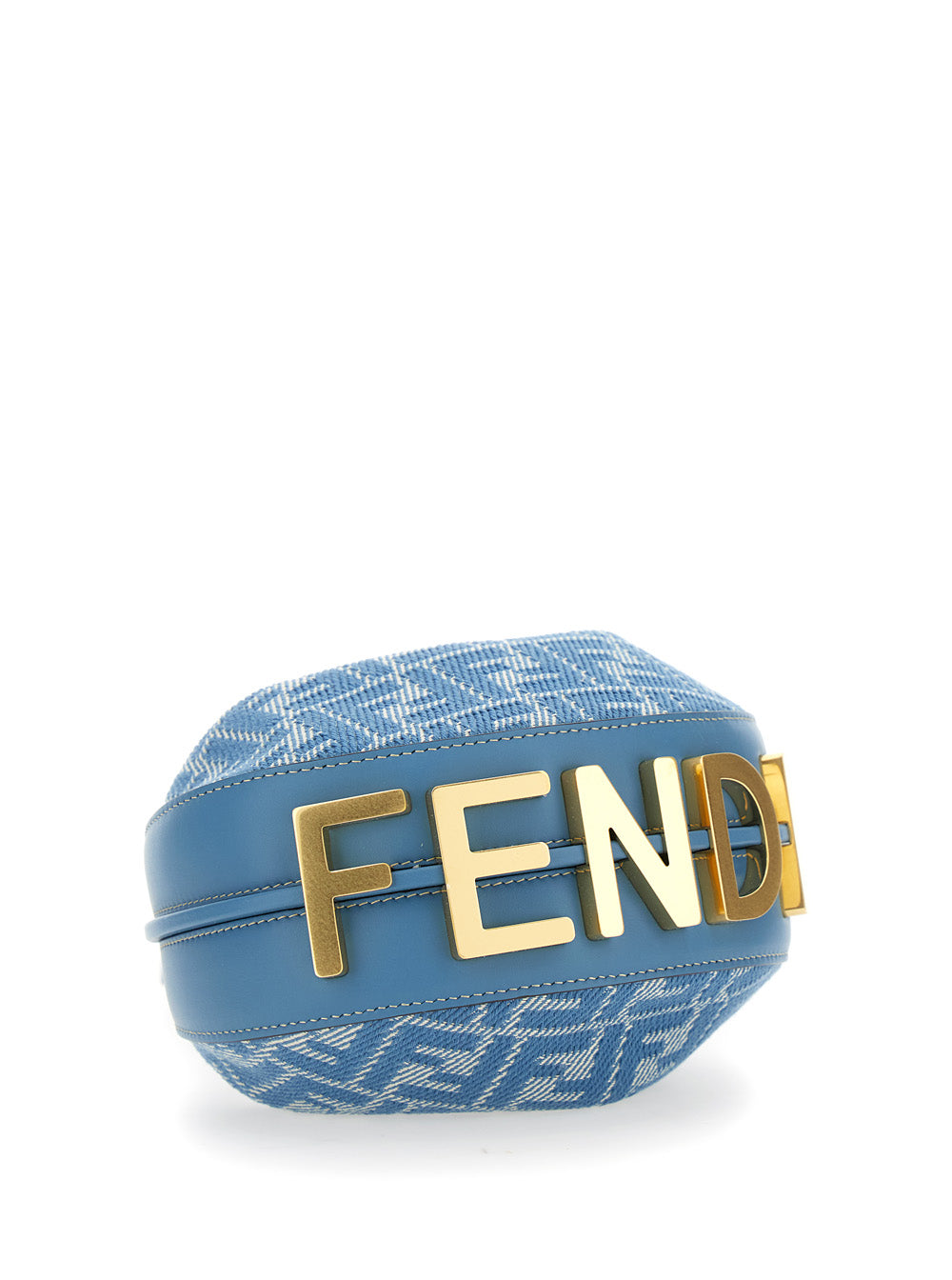 Fendi Women 'Fendigraphy' Blue Mini Bag With All-Over Ff Motif And Metal Lettering Logo On The Bottom In Cotton Woman