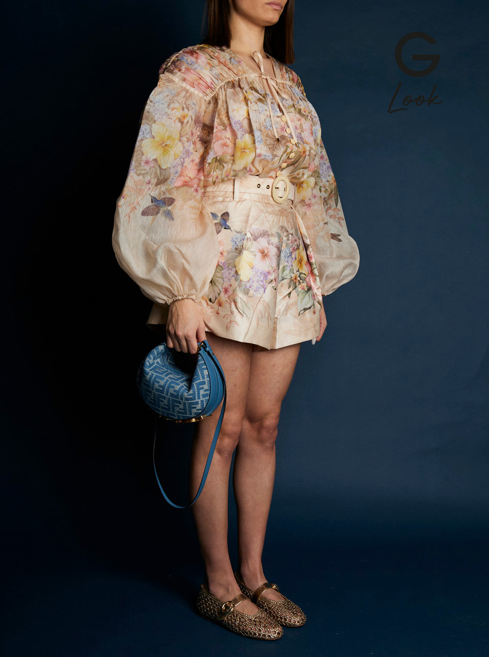 Fendi Women 'Fendigraphy' Blue Mini Bag With All-Over Ff Motif And Metal Lettering Logo On The Bottom In Cotton Woman