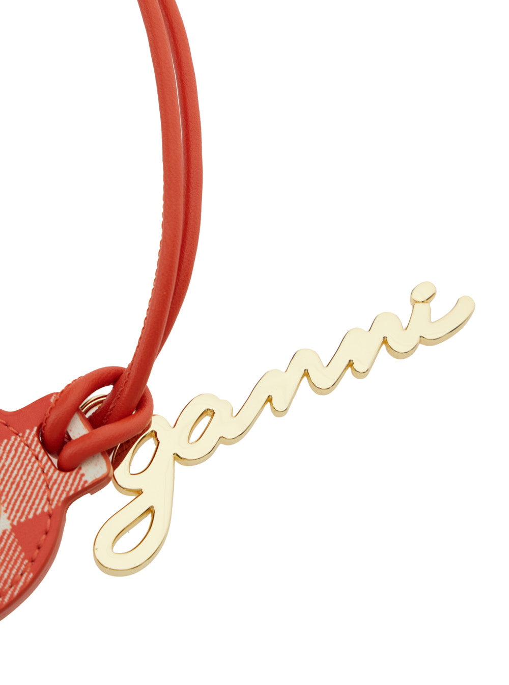 Ganni Women Red Heart Shaped Mirror With Logo Lettering Charm In Tech Fabric And Leather Woman