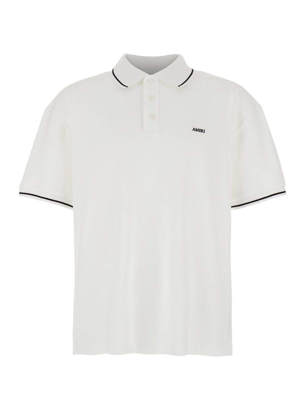 Amiri Men White Polo Shirt With Classic Collar And Logo Lettering Embroidery On The Front In Cotton Man
