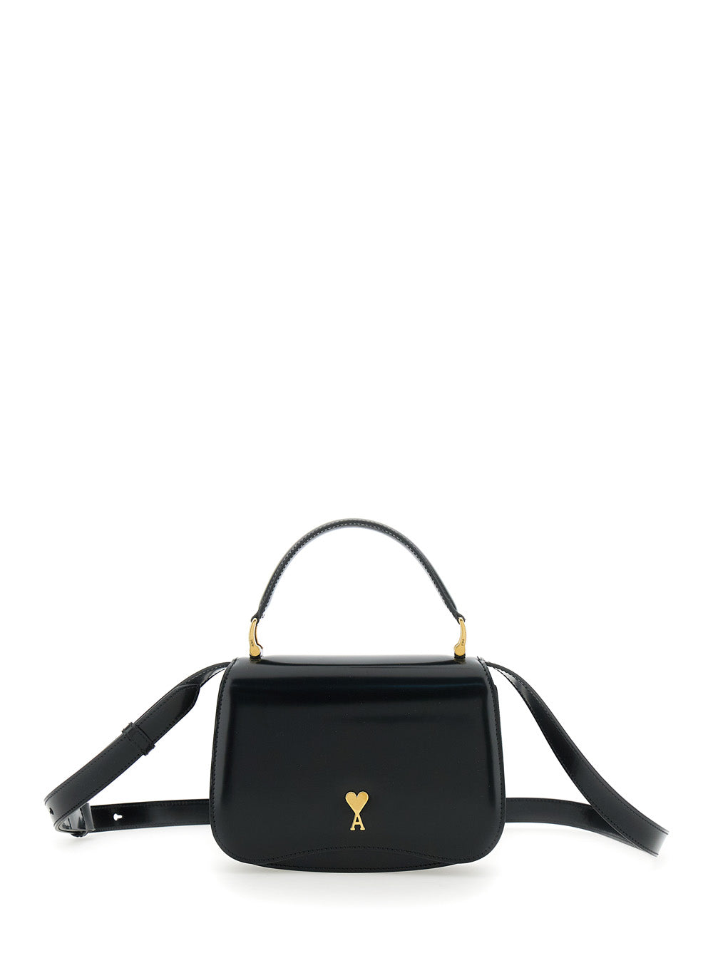 Ami Paris Women Black Handbag With Adc Patch On The Front And Adjustable And Removable Shoulder Strap In Leather Woman