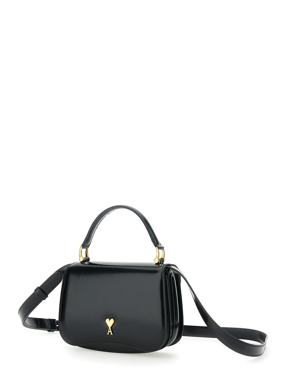 Ami Paris Women Black Handbag With Adc Patch On The Front And Adjustable And Removable Shoulder Strap In Leather Woman