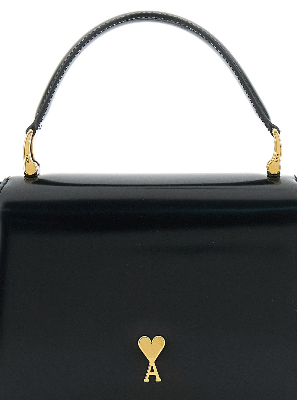 Ami Paris Women Black Handbag With Adc Patch On The Front And Adjustable And Removable Shoulder Strap In Leather Woman