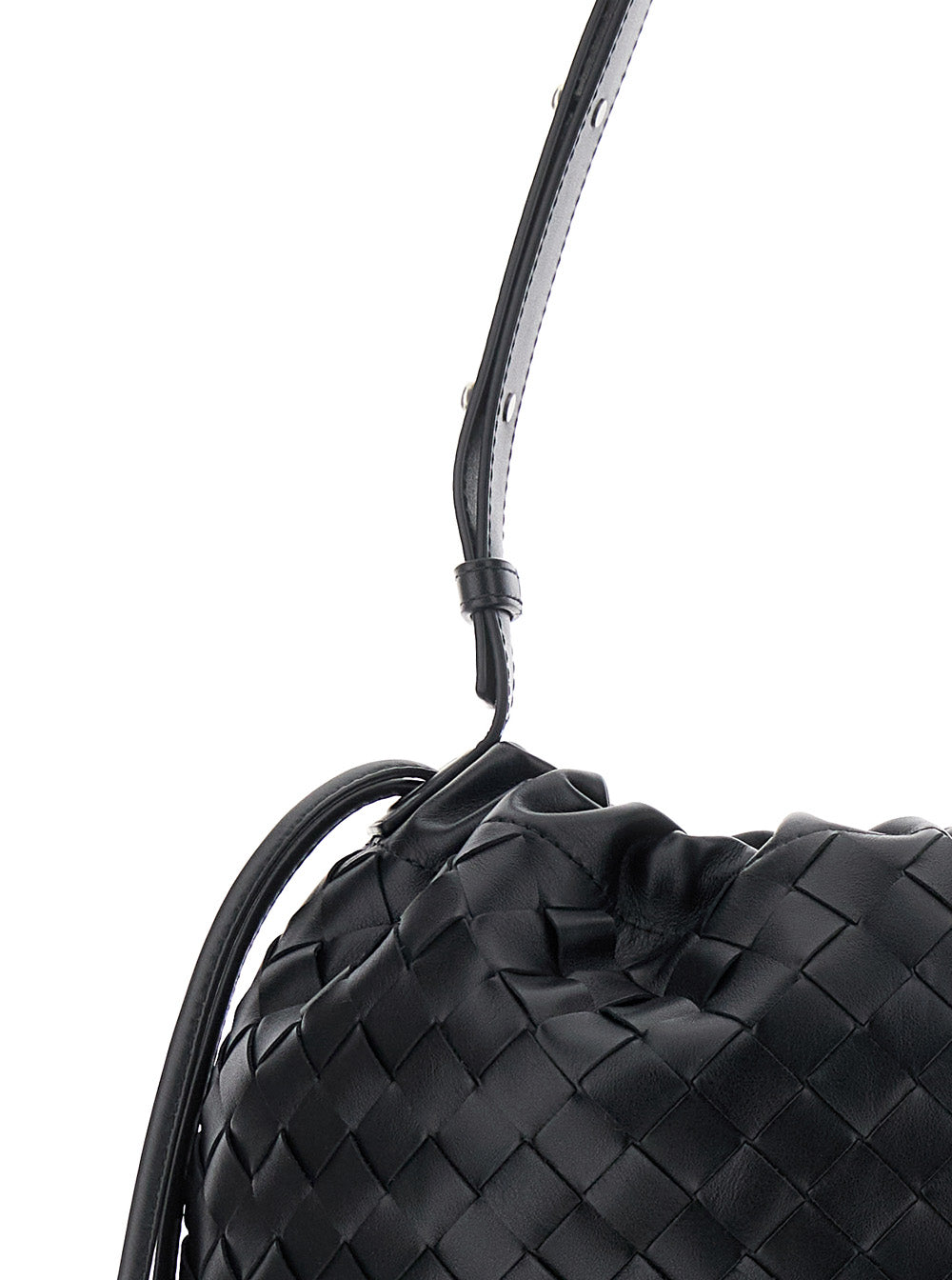 Bottega Veneta Men Black Shoulder Bag With Drawstring Closure And Intrecciato Motif In Leather Man