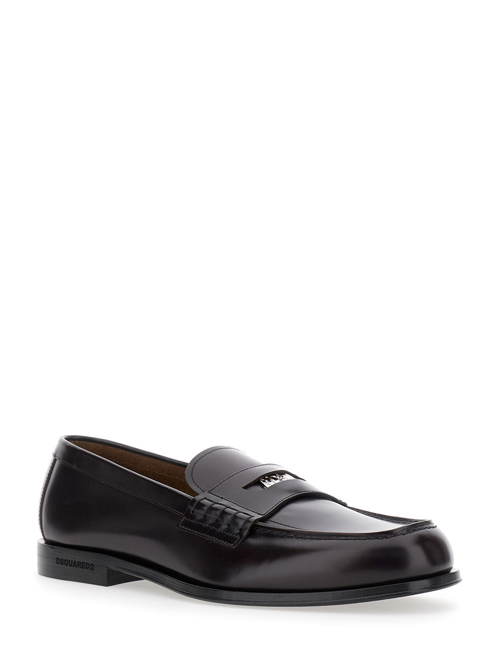 Dsquared2 Men Black Loafers With Logo Plaque On The Front In Leather Man