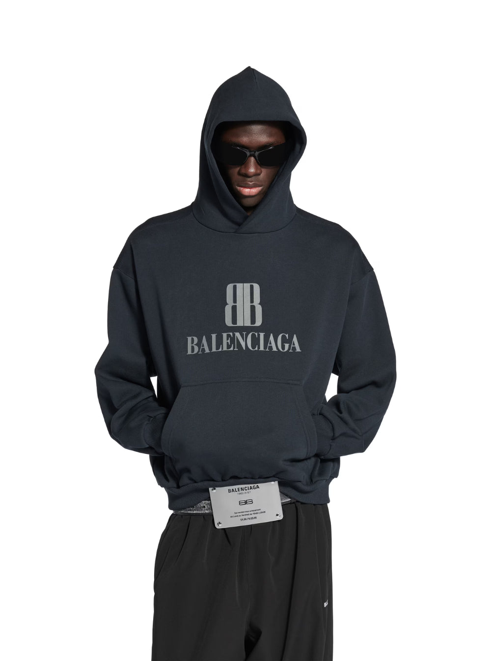 Balenciaga Men Black Hoodie With Fixed Hood And Logo Lettering On The Front In Cotton Man