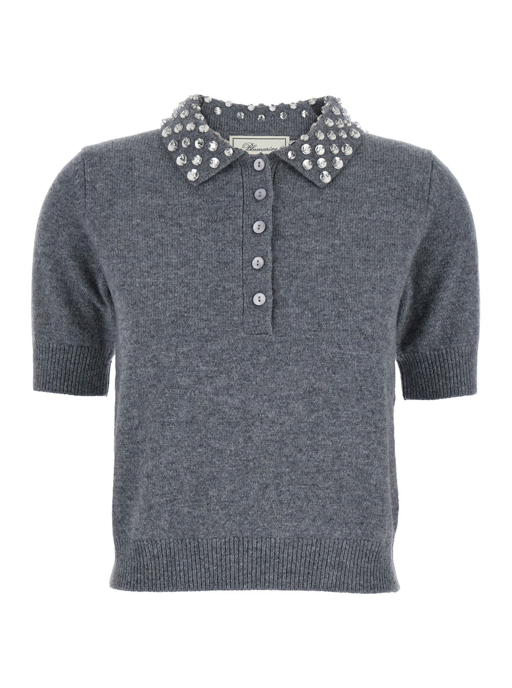 Blumarine Women Grey Polo Shirt  With Collar Beaded In Wool Woman