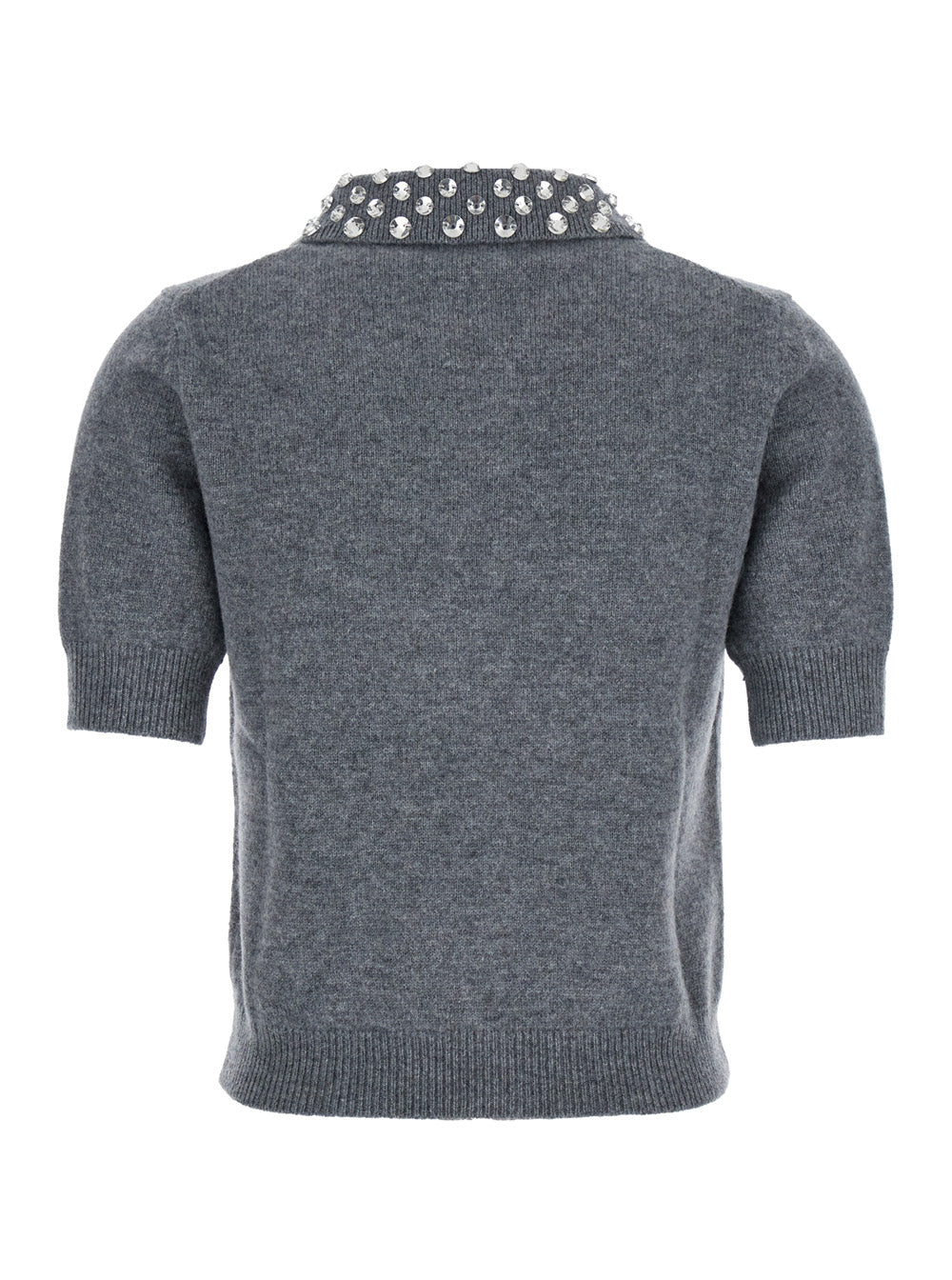 Blumarine Women Grey Polo Shirt  With Collar Beaded In Wool Woman