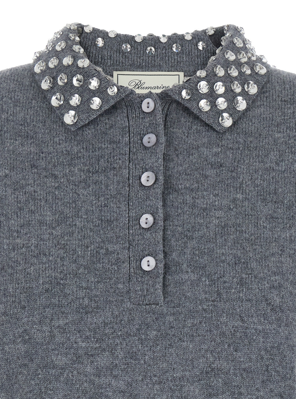 Blumarine Women Grey Polo Shirt  With Collar Beaded In Wool Woman