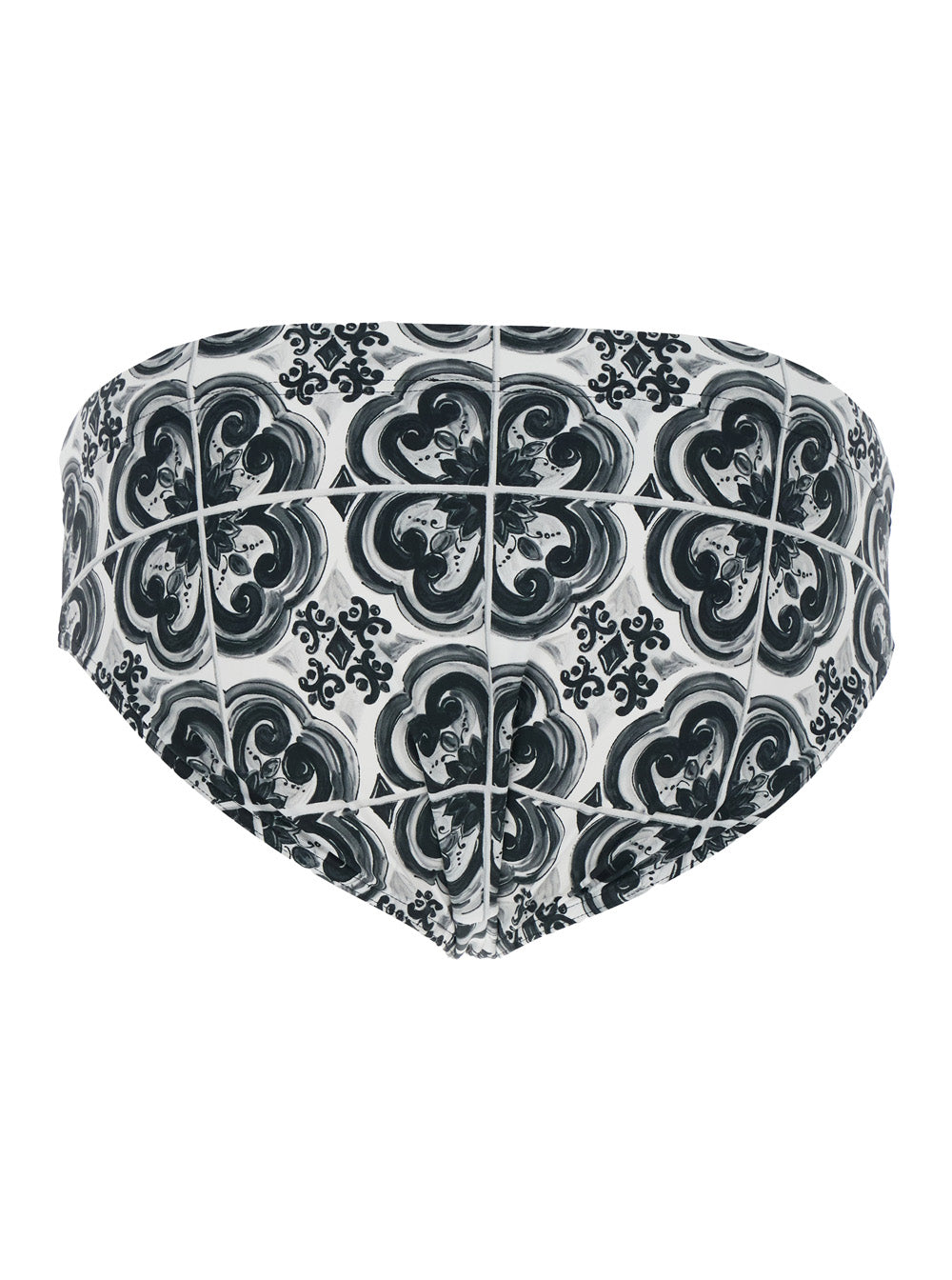 Dolce & Gabbana Men Black And White Swimsuit With All-Over Majolica Print In Techl Fabric Man