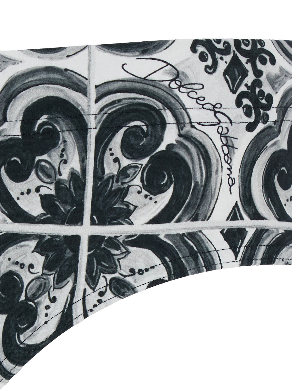 Dolce & Gabbana Men Black And White Swimsuit With All-Over Majolica Print In Techl Fabric Man