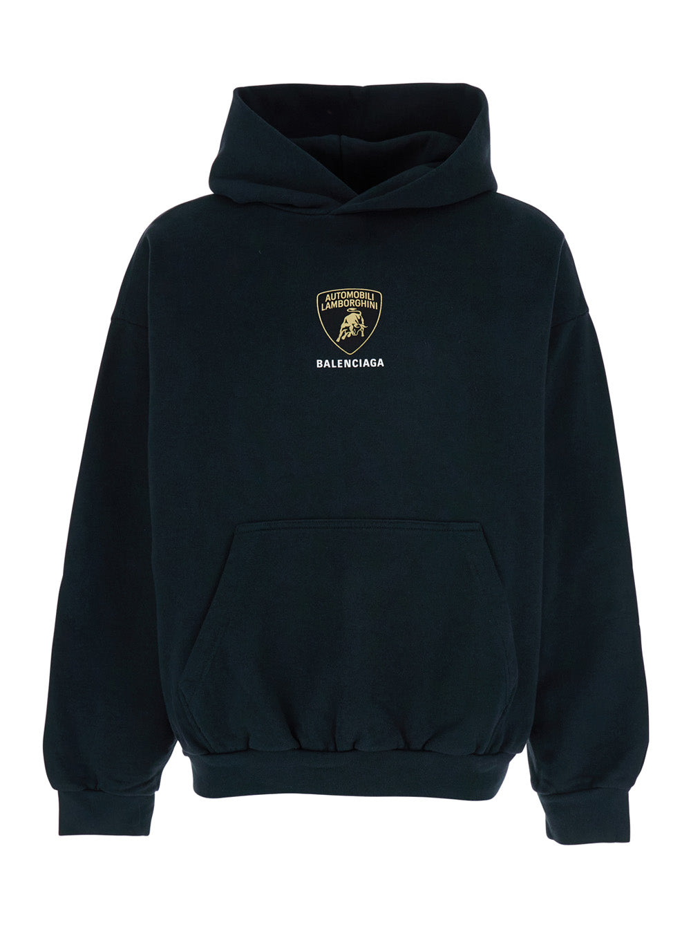 Balenciaga Men Black Hoodie With Fixed Hood And Logo Print On The Front In Cotton Man