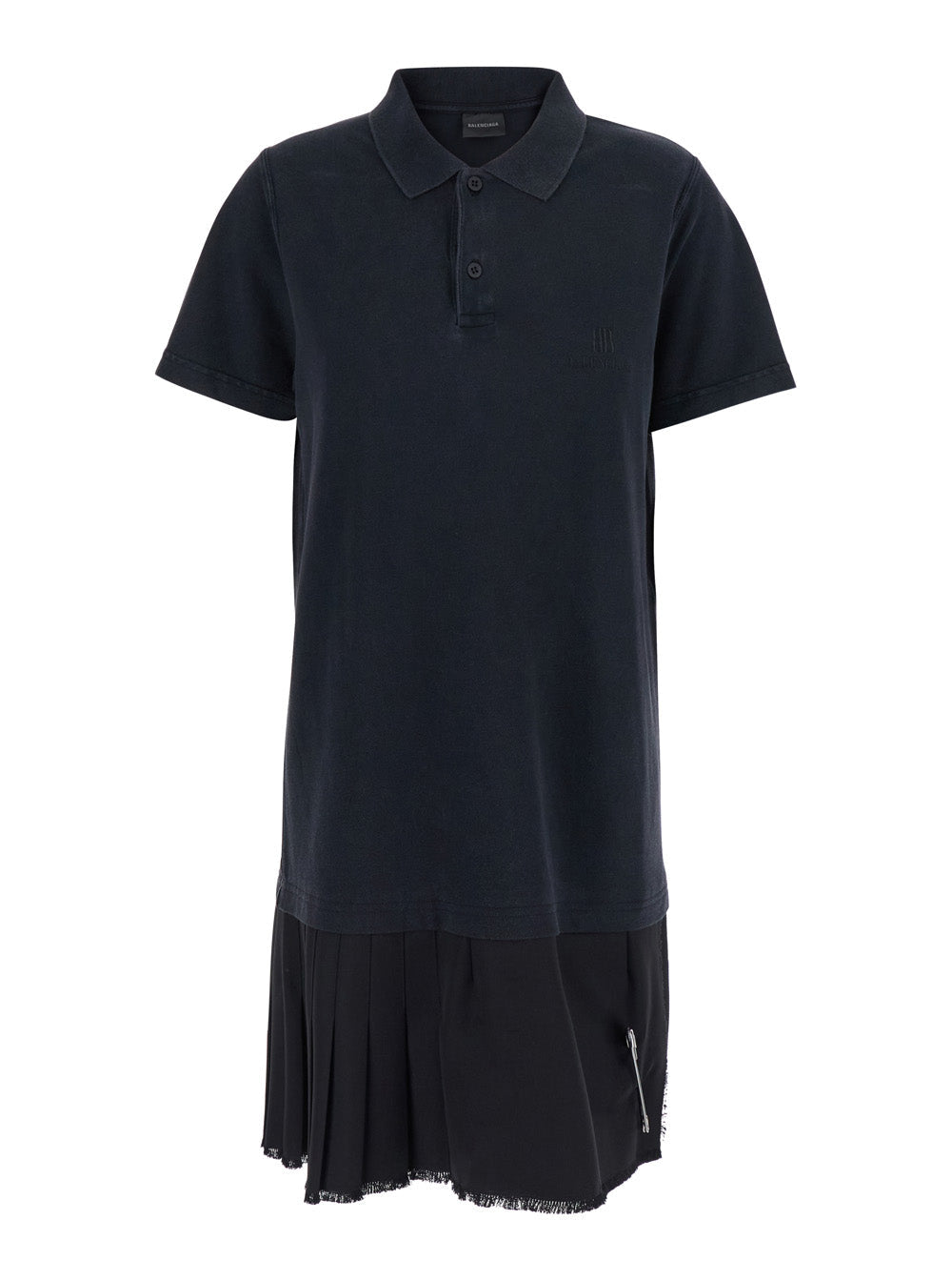 Balenciaga Women Black Layered Dress With Polo Shirt Style Collar And Safety Pin Detail In Cotton Woman