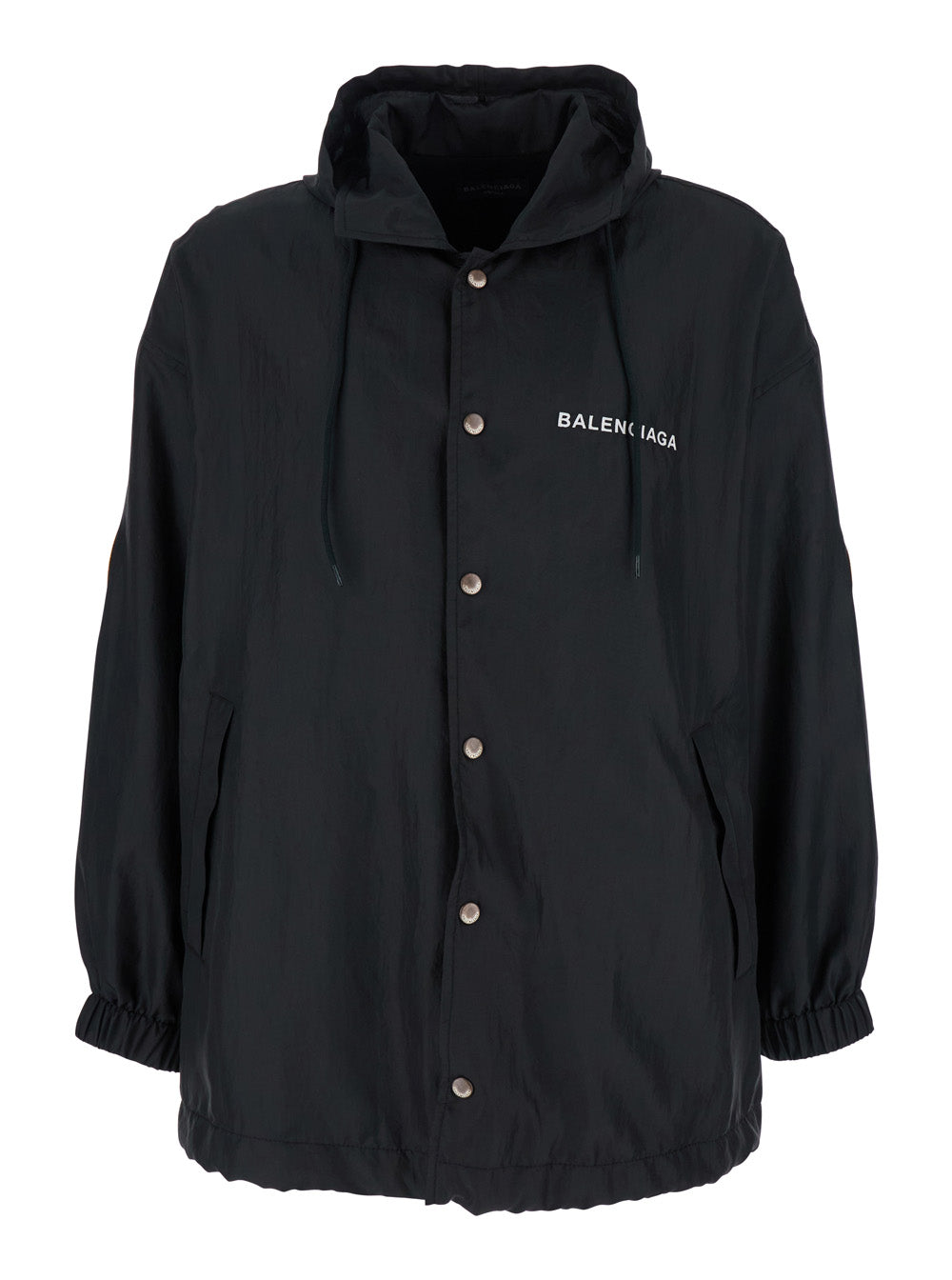 Balenciaga Men Black Jacket With Logo Lettering On The Front And Logo Patch On The Elbow In Tech Fabric Man