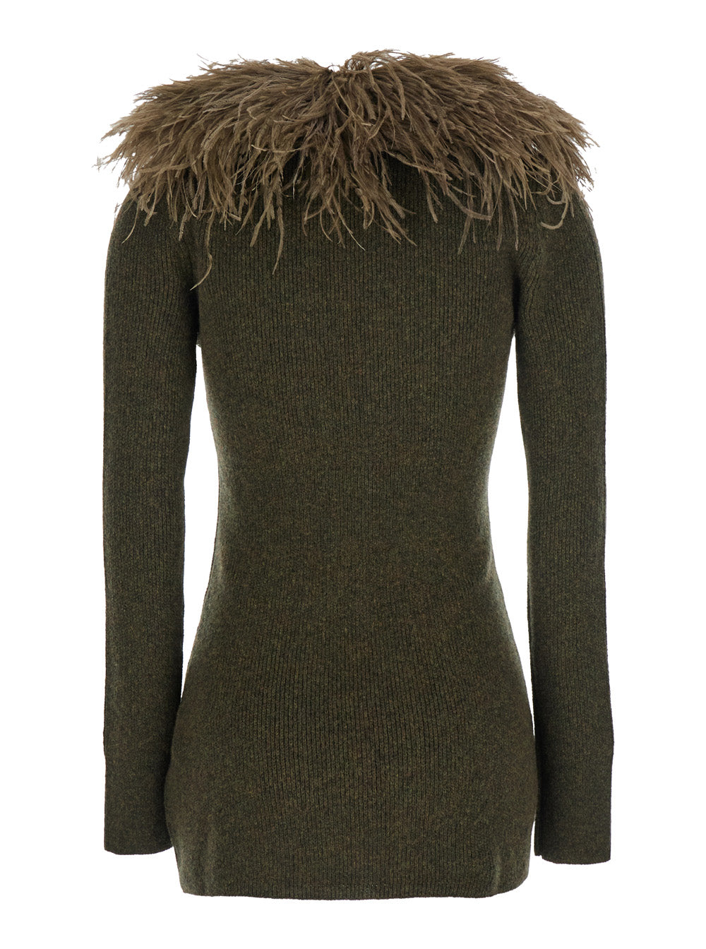 Blumarine Women Green Cardigan With Removable Feather Collar In Wool Woman