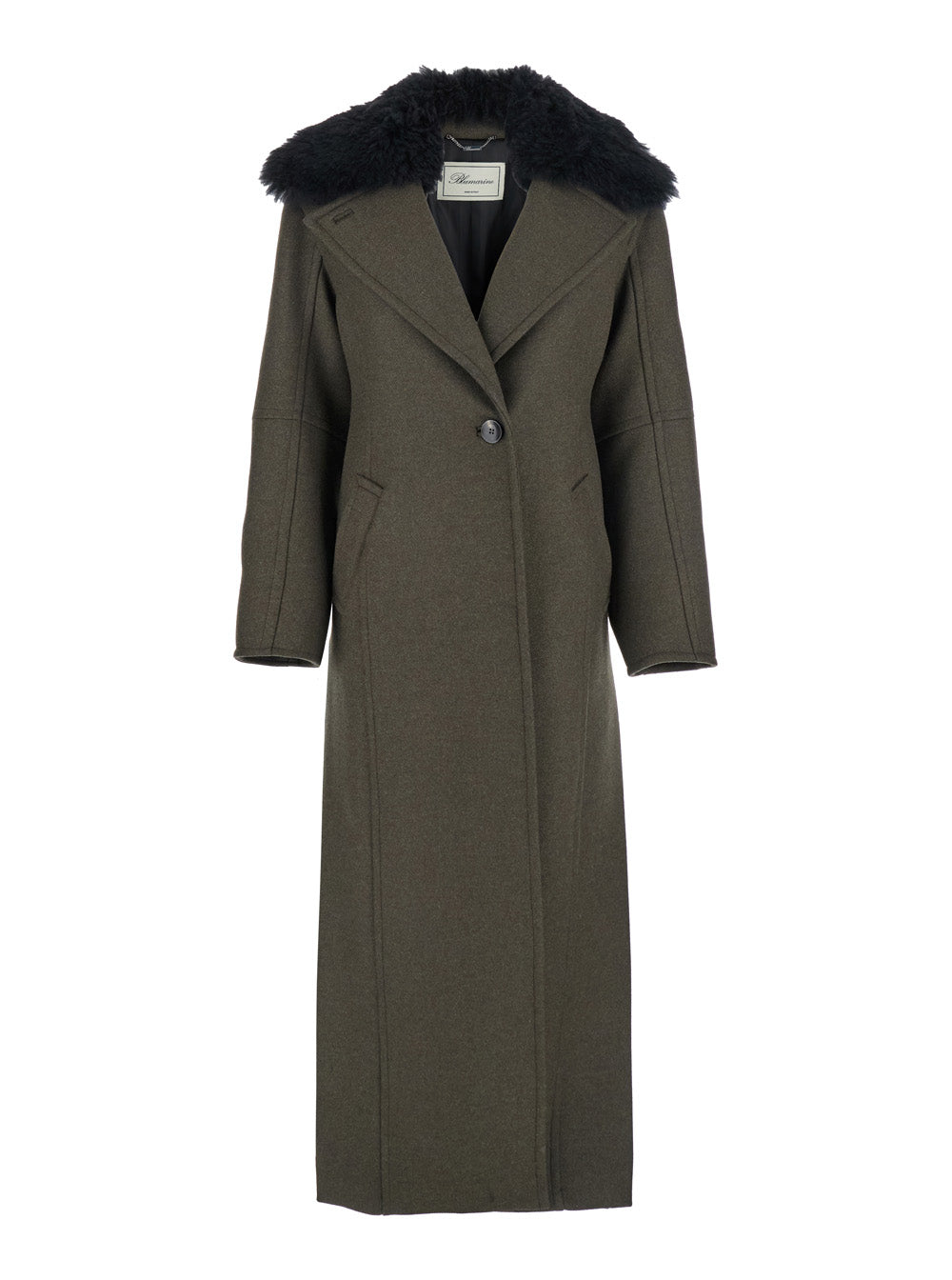 Blumarine Women Green Coat With Classic Lapels And Removable Collar In Wool Blend Woman