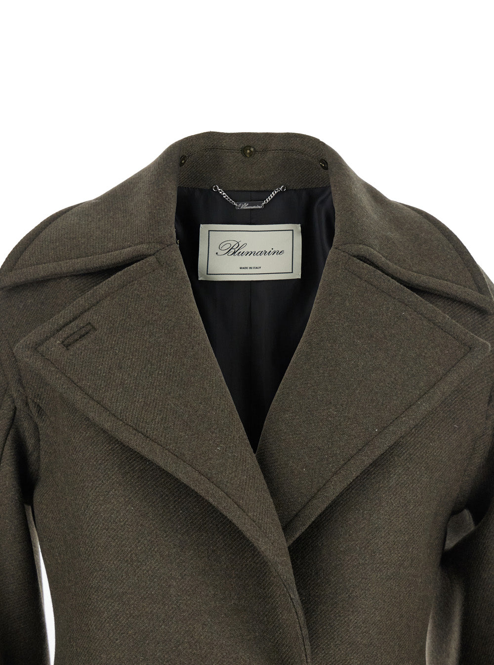 Blumarine Women Green Coat With Classic Lapels And Removable Collar In Wool Blend Woman