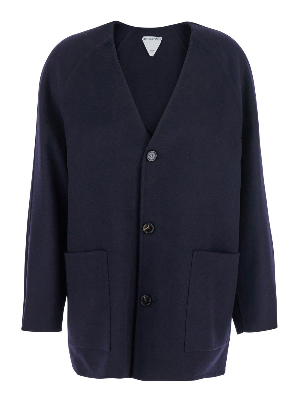 Bottega Veneta Women Blue Collarless Coat With Front Button Closure In Wool And Cashmere Woman