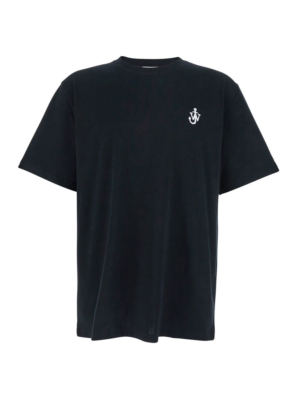 Jw Anderson Men Black Crewneck T-Shirt With Anchor Embroidery On The Front In Cotton Man