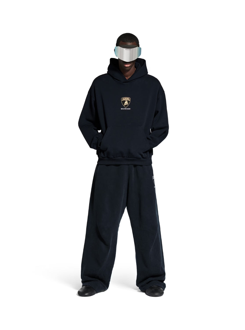 Balenciaga Men Black Hoodie With Fixed Hood And Logo Print On The Front In Cotton Man