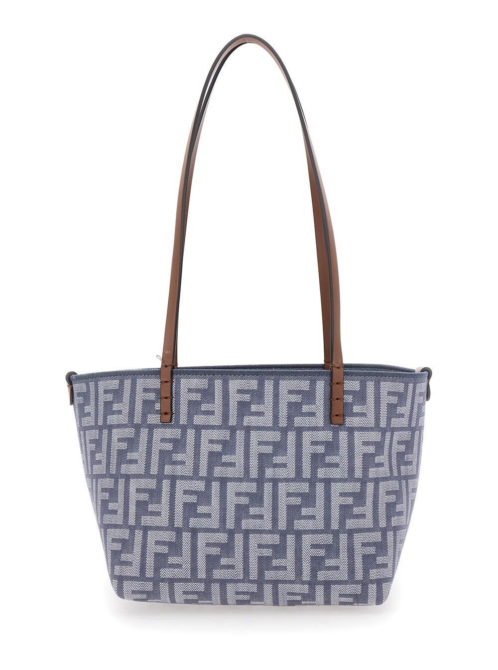 Fendi Women Blue Reversible Tote Bag With Two Top Leather Handles And All-Over Ff Motif In Cotton Woman