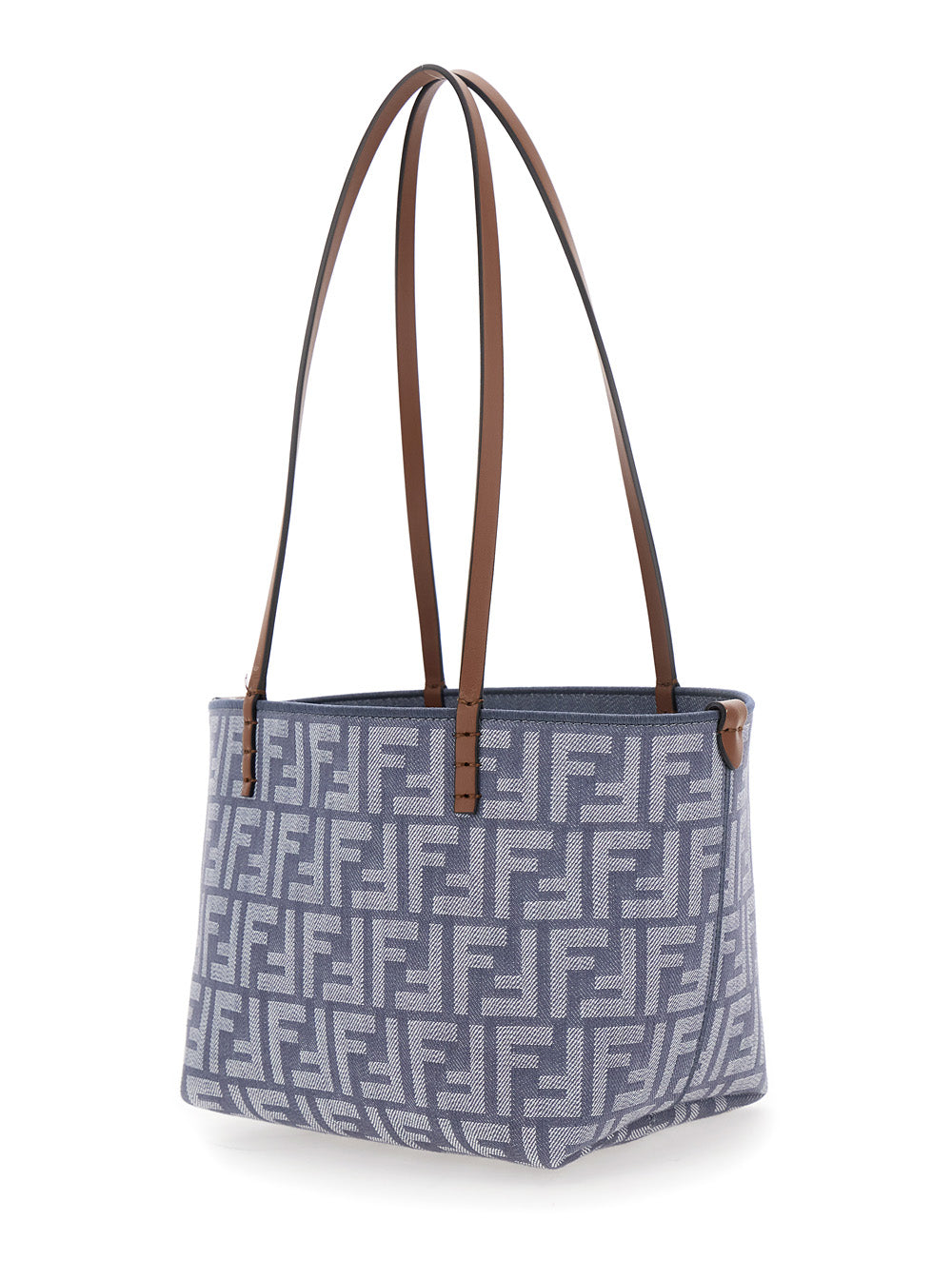 Fendi Women Blue Reversible Tote Bag With Two Top Leather Handles And All-Over Ff Motif In Cotton Woman