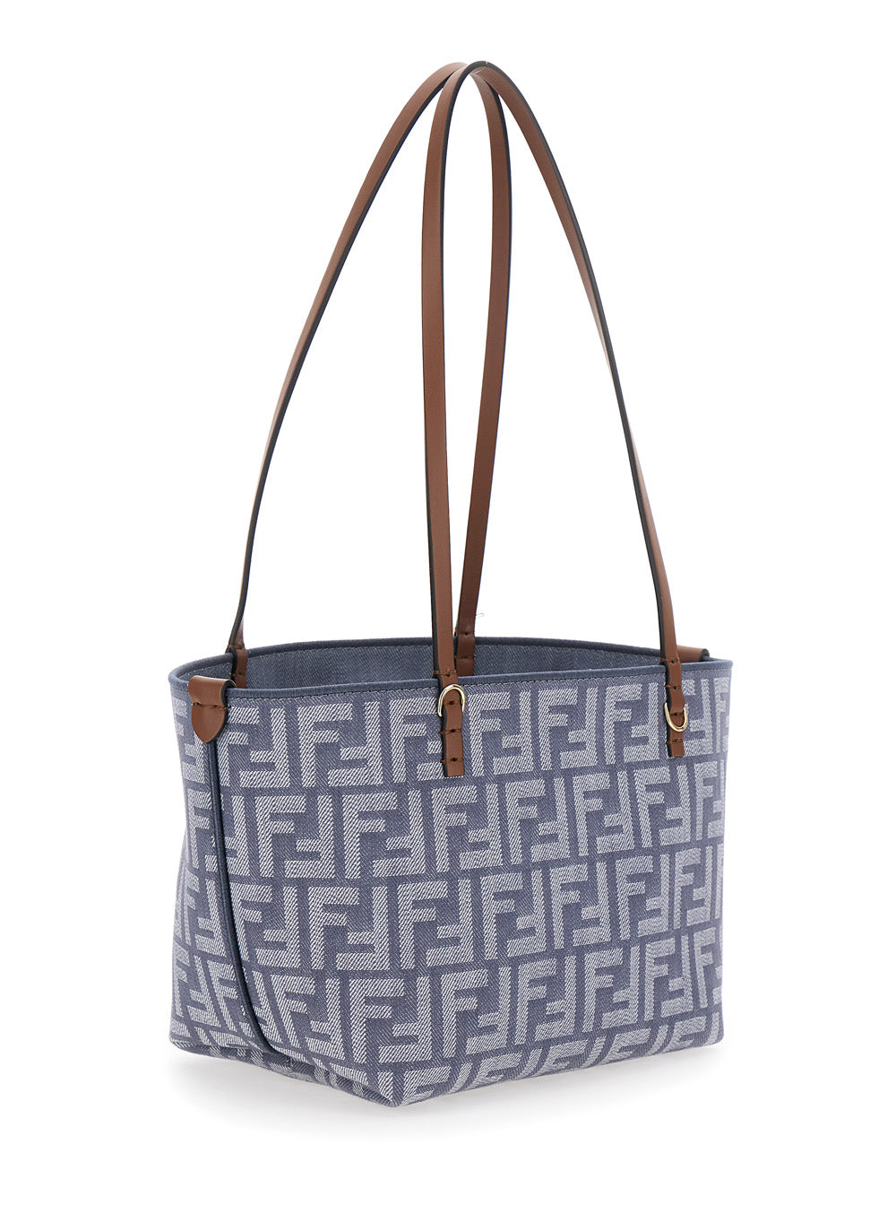Fendi Women Blue Reversible Tote Bag With Two Top Leather Handles And All-Over Ff Motif In Cotton Woman