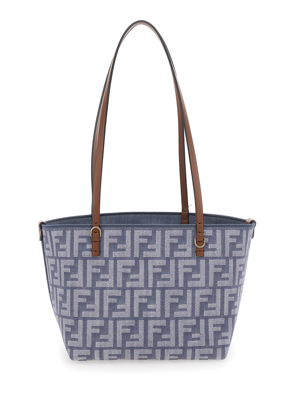 Fendi Women Blue Reversible Tote Bag With Two Top Leather Handles And All-Over Ff Motif In Cotton Woman