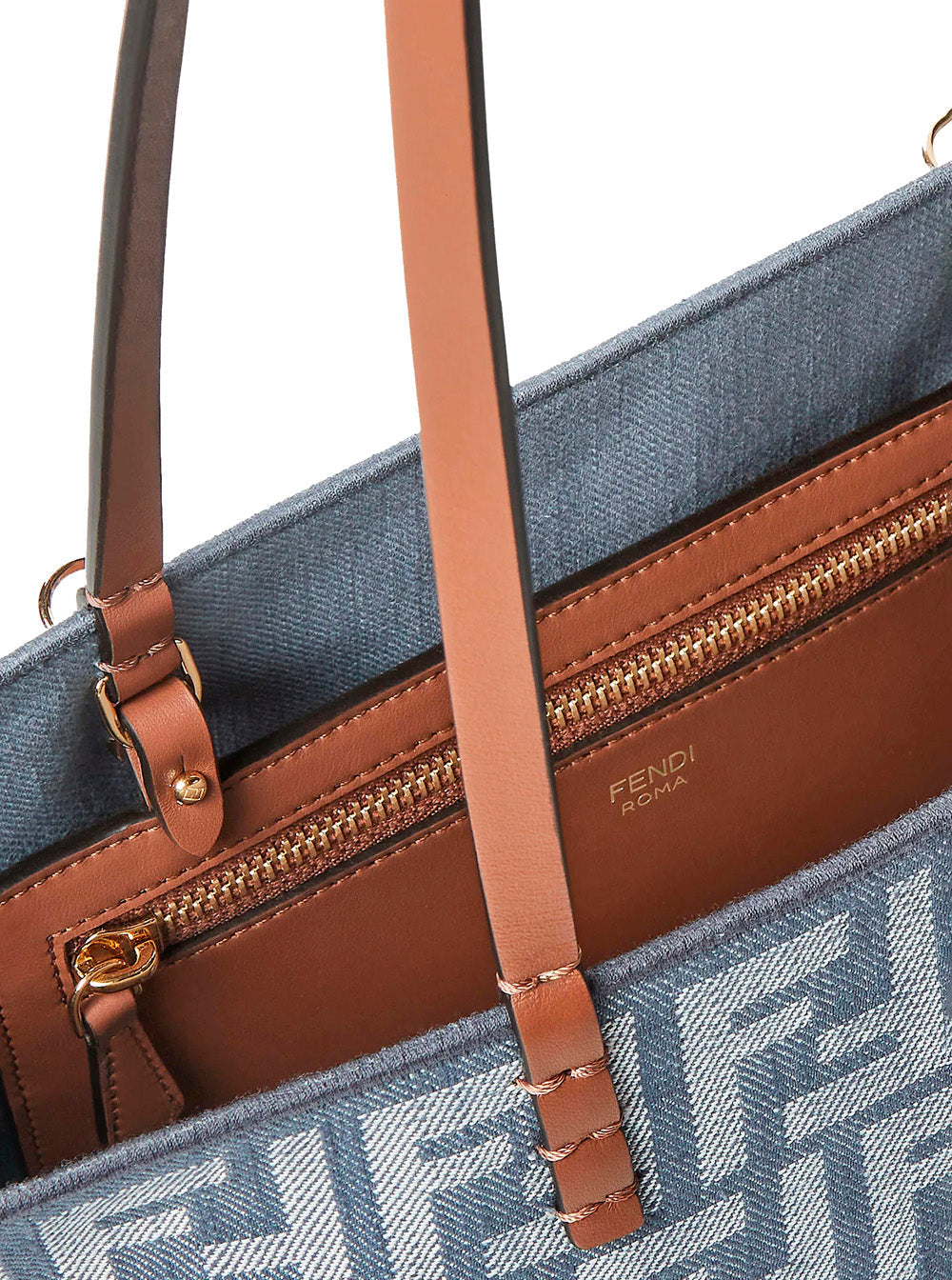 Fendi Women Blue Reversible Tote Bag With Two Top Leather Handles And All-Over Ff Motif In Cotton Woman